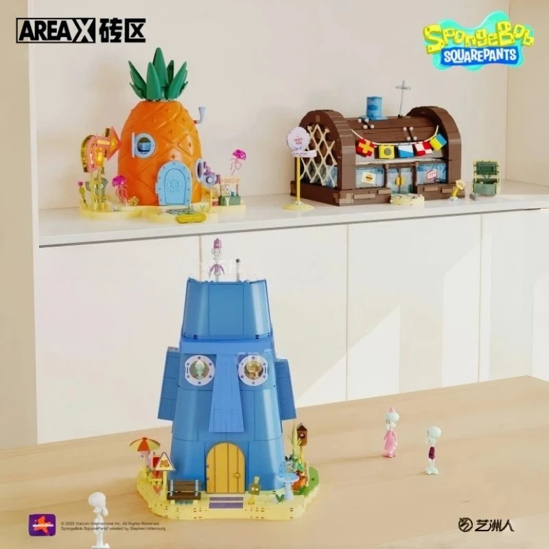 Klocki Anime SpongeBob Kanciastoporty Seria Dom z Kamienia z Mackami Anime Krusty Krab Model Zabawka Klocki Prezenty