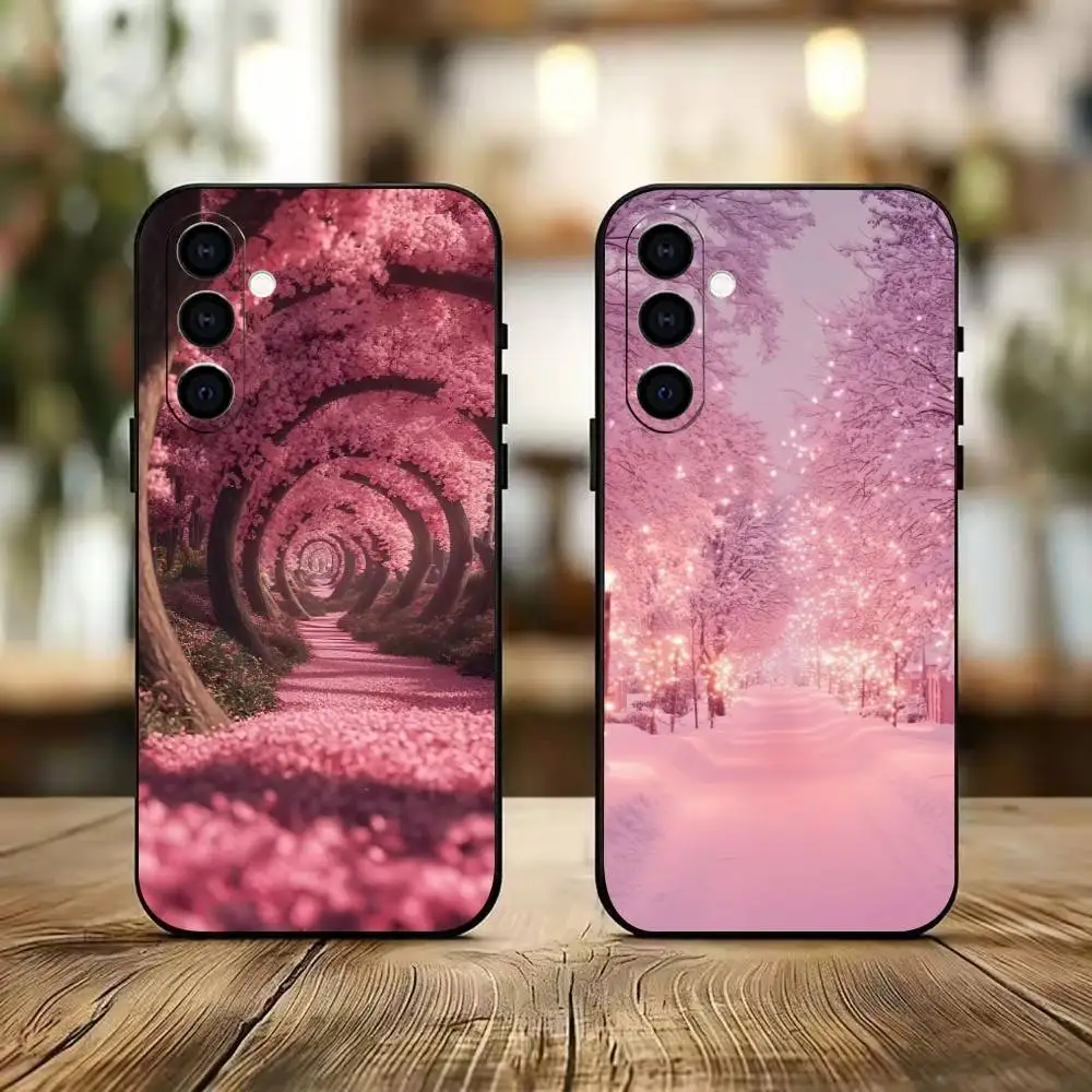 Cherry B-Blossom Tree  Phone Case Black Silicone Soft For Samsung Galaxy A73,A72,A71,A70,A53,A52,A51