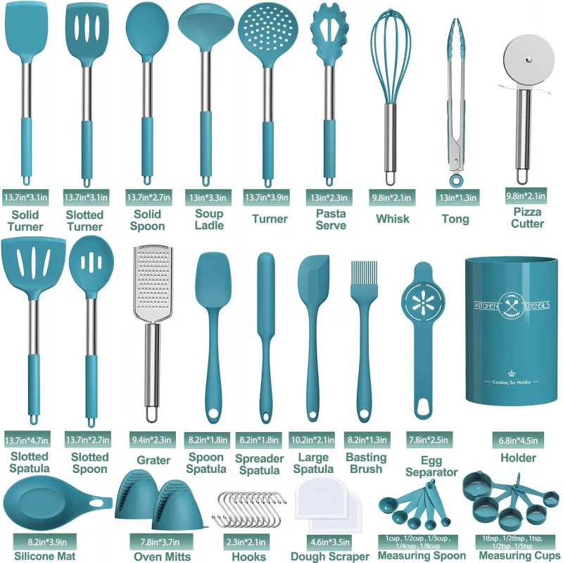 Silicone Kitchen Cooking Utensil Set, 43 pcs Spatula with Stainless Steel Handle, Non-stick Heat Resistant - Best Cookware Set-(