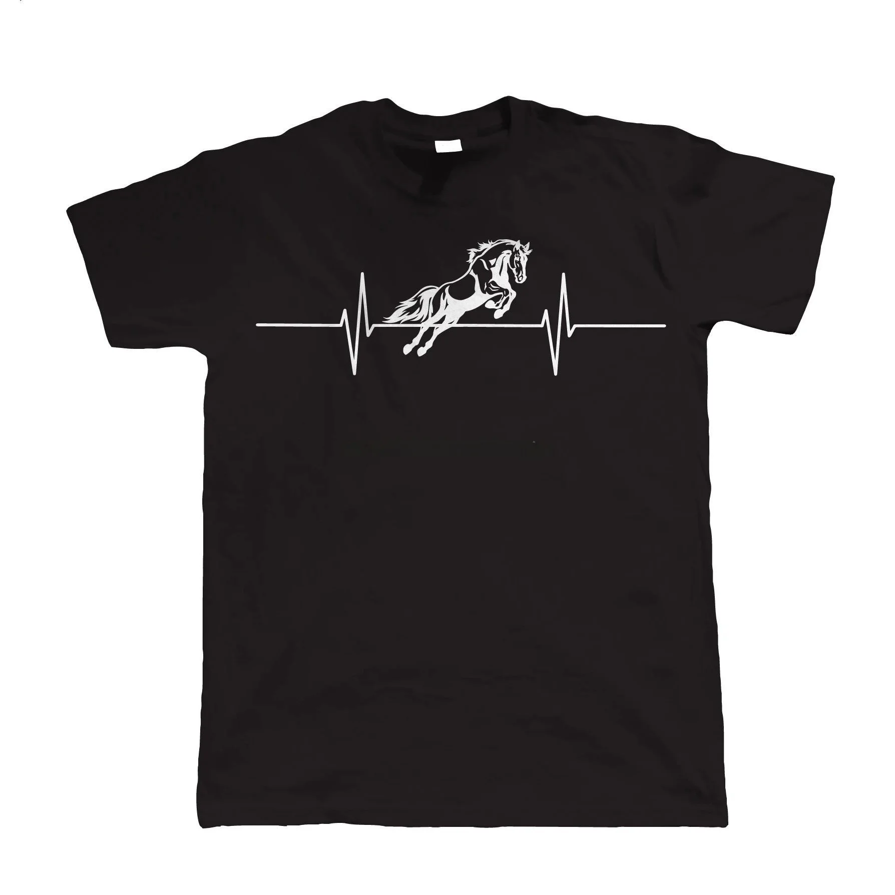 Men's Funny Heartbeat Equestrian T-Shirt Customizable Design Hand-Painted Unique Style Clothing for Men