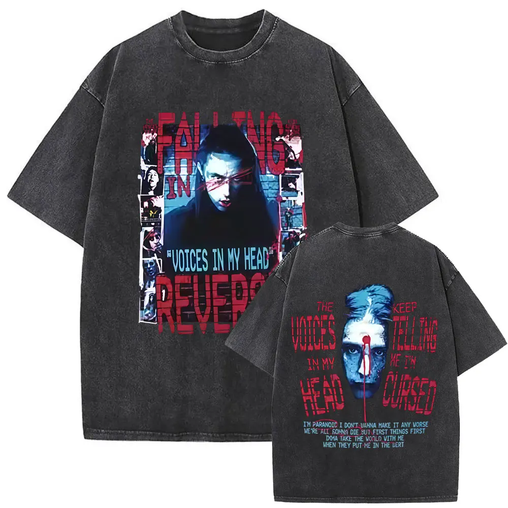 

Rock Band Falling in Reverse Popular Monster Voices in My Head Vintage Washed T-shirt Men Women Gothic Oversized Cotton Shirts