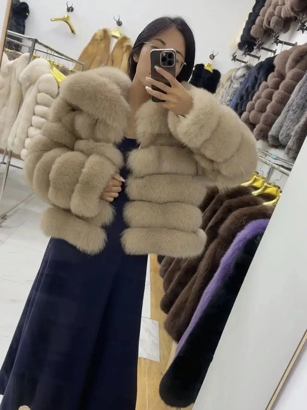 2024 Fox Fur Coat Real Raccoon Fur Jacket Fur Coat Winter Jacket Women Natural Fox Fur Outerwear O-neck Thick Warm Luxury Female