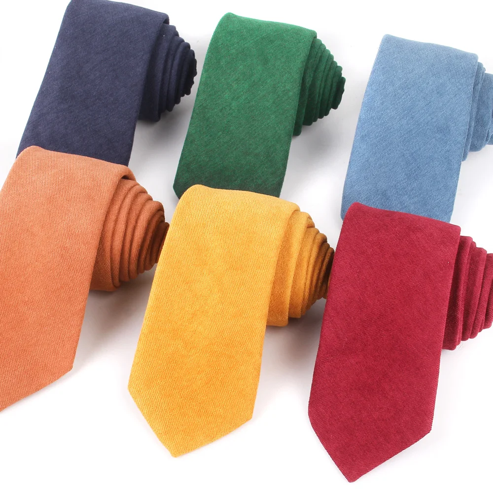 Men Cotton Neck Ties Casual Suits Skinny Tie Gravatas Solid Green Mens Neckties For Business 7 cm Width Wedding Men Ties