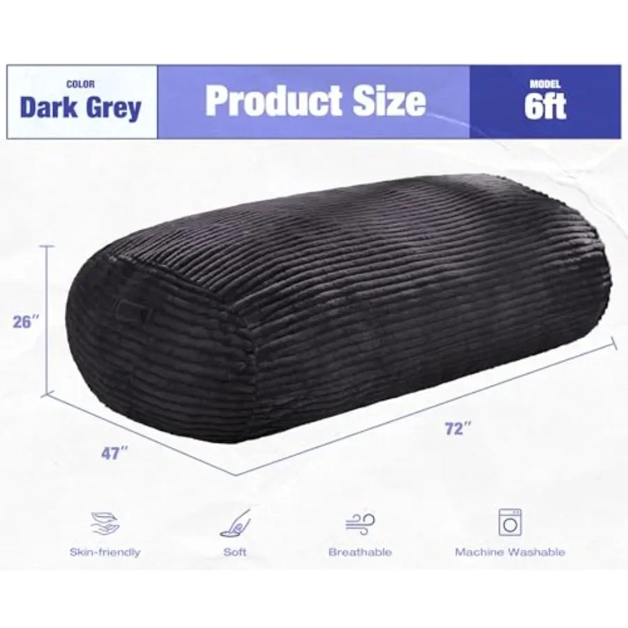 6Feet Bean Bag Chairs Adult Bean Bag with Portable Handle Comfy Bean Bag Lounge Chair with Removable Cover for Living Room Bedr