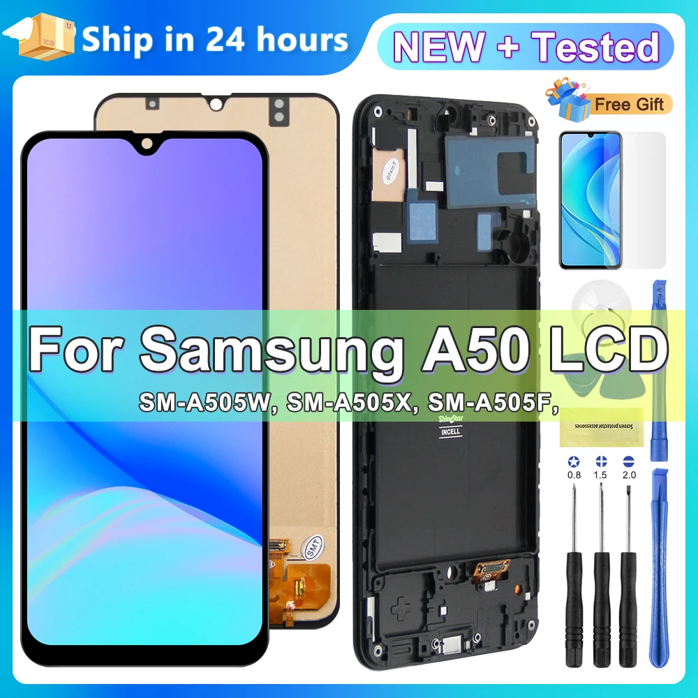 A50 Display Screen for Samsung Galaxy A50 A505 SM-A505F/DS A505FN/DS A505GT/DS Lcd Display Touch Screen Digitizers with Frame