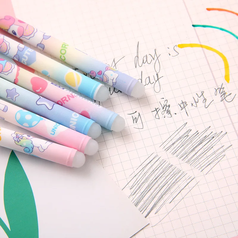 12Pcs/Lot Cute Kawaii Unicorn Erasable Gel Pen Removable 0.5mm Black Ink Neutral Pen Cartoon Pens Kids School Office Stationery