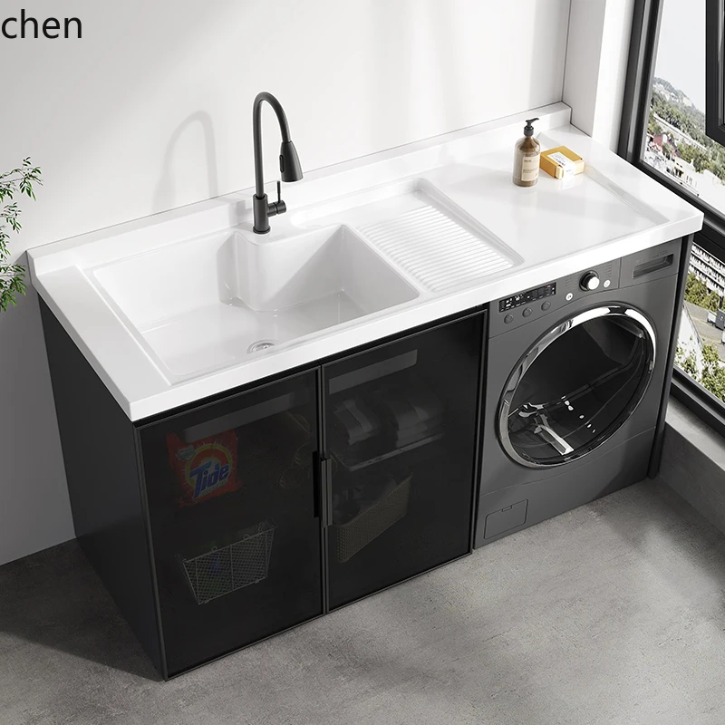 Glass Door Honeycomb All-Aluminum Balcony Laundry Sink Integrated Cabinet Companion