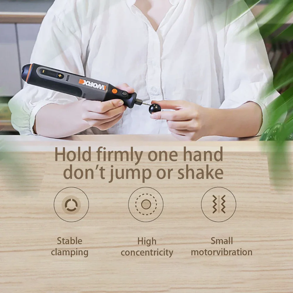 Worx 8V Alat Putar WX106 Bor Mini Tanpa Kabel Mesin Pemoles Pengukir Pengisi Daya USB Set Peralatan Listrik Kecepatan Variabel