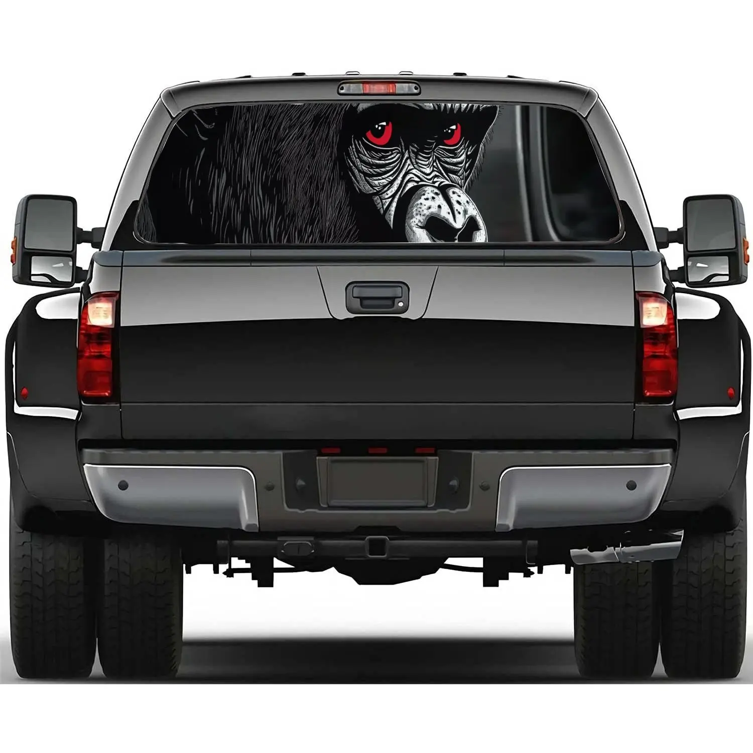 

Red Eyed Sad Gorilla Print Car Rear Windshield Sticker Truck Window See Through Perforated Back Window Vinyl Decal Decoration