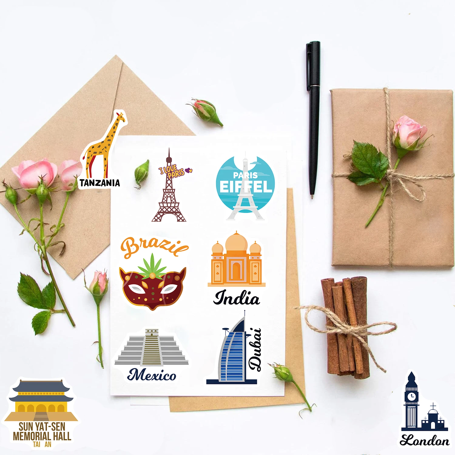 

50Pcs World City Landmark Stickers Notebook Aesthetic Motorcycle Skateboard Suitcase Creative Laptop Graffiti Luggage Stickers