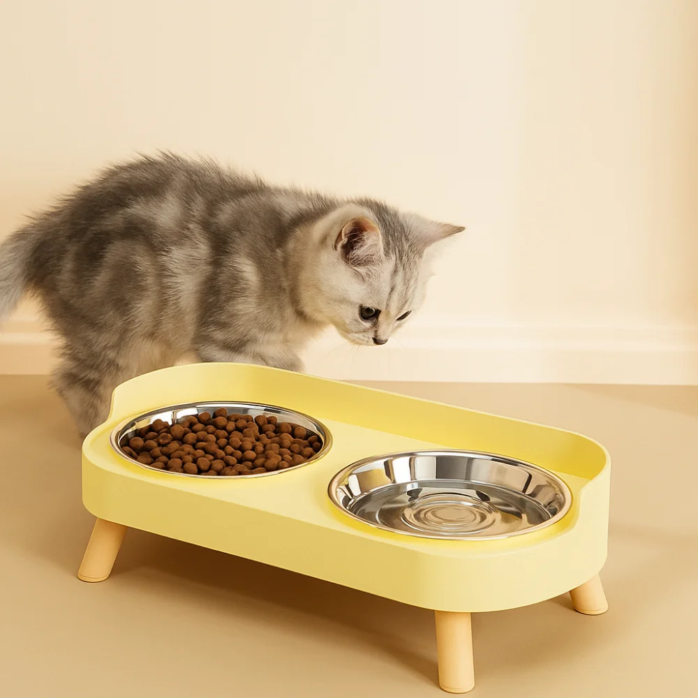 

Stainless Steel Dog Double Bowl Detachable Non-Slip Pet Feeder Neck Protector Leak-proof Cat Water Bowls Outdoor Feeding