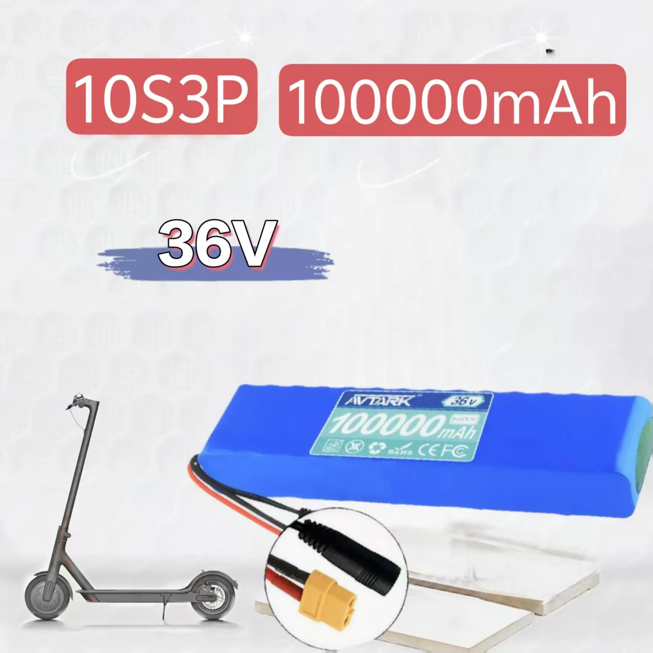

NEW 36V 100Ah 18650 Rechargeable Lithium Battery Pack 10S3P 500W High Power With BMS For Modified Bicycle Scooter EV