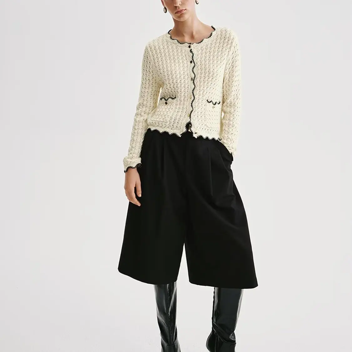 Early Autumn New Arrival Women's Knitted Open Cardigan Lace Trim Color Block Polyester Fiber Long Sleeve Regular Length