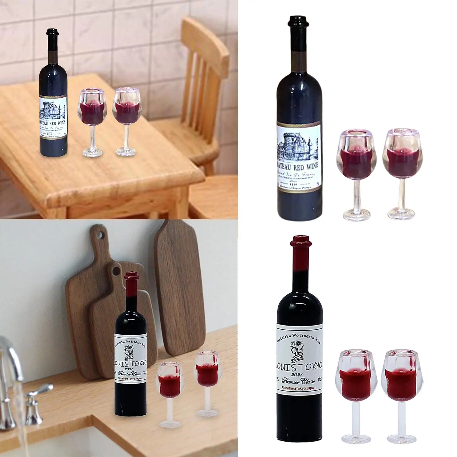 

1/12 Dollhouse Miniature Wine Bottles Drinks Cups Scenery Supplies Kitchen Cups Set for Dollhouse Living Room Bars Decor