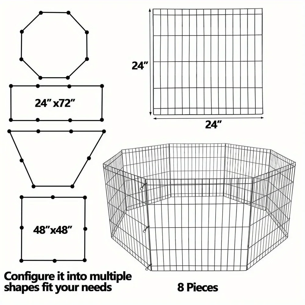 8 Panel Pet Playpen Metal Protable Folding Animal Exercise Dog Fence 24" Kennel