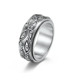 Stainless Steel Vintage Evil Eye of God Ring Spinner Ring Stress Relieving Anxiety Ring for Men Women