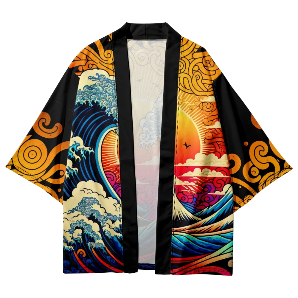 Plus Size XXXL 6XL 5XL 4XL Japanese Streetwear Cardigan Women Men Harajuku Wave Print Haori Kimono Cosplay Shirts Yukata