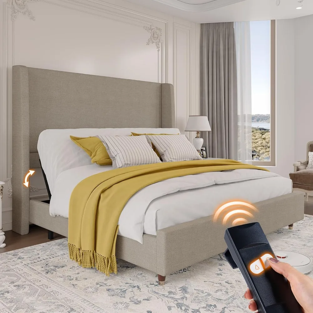 

Queen Size with 50" Upholstered Wingback Headboard, Reclining Base for Daily Recovery and Comfort