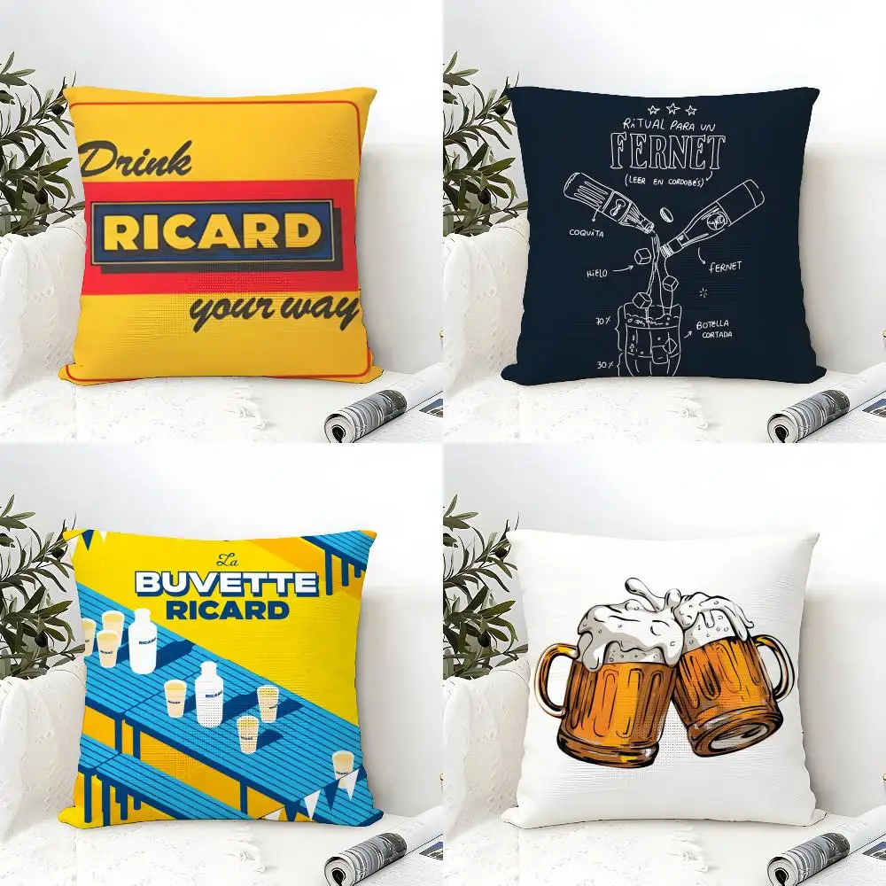 

Наволочка из хлопка и льна, квадратная, на молнии, для дома, декоративная, для гостиной, в стиле ретро, классическая, с изображением вина R-Ricard Beer 1