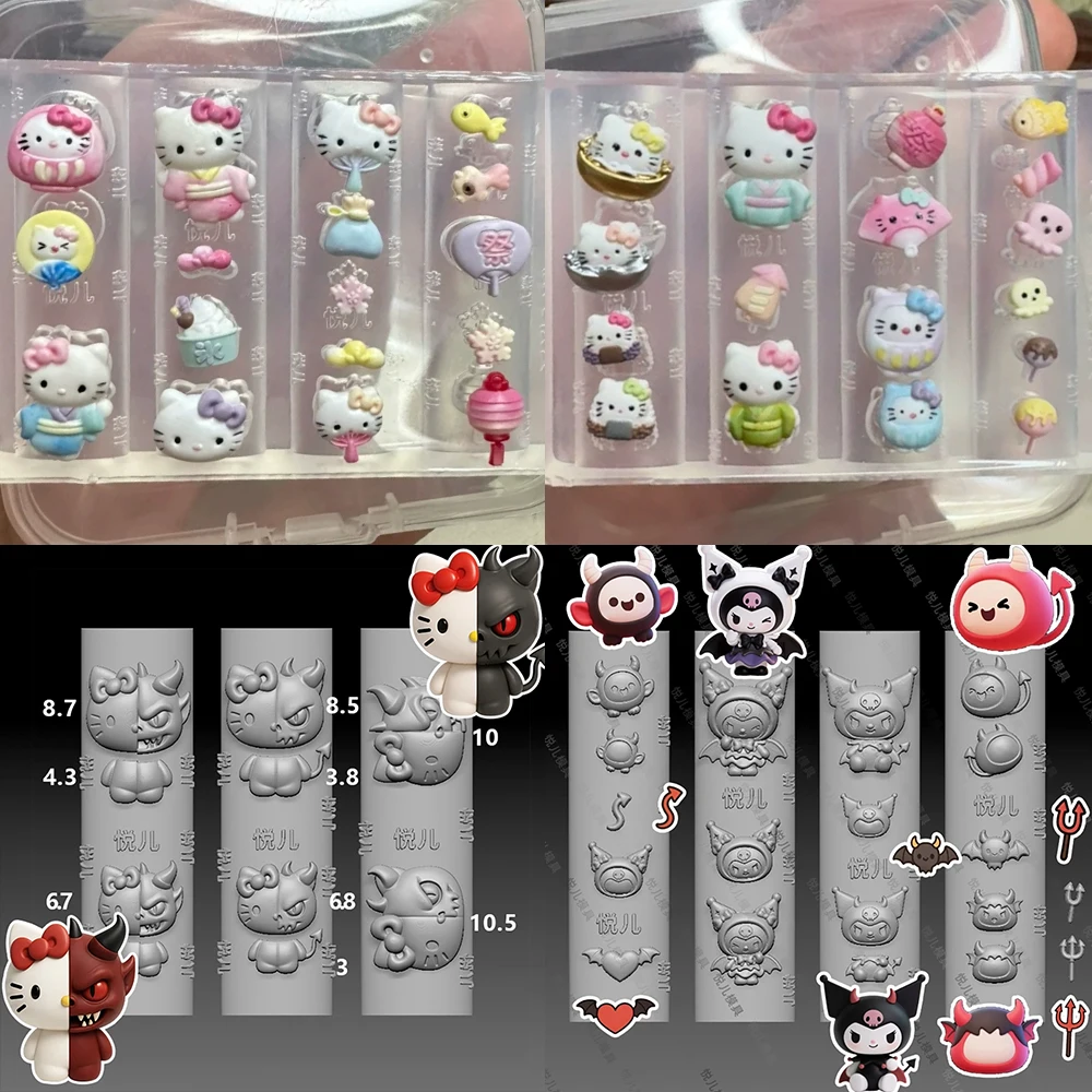 

Kawaii Cartoon Sanrio Hello Kitty Kuromi 3D Silicone Nail Art Mold Cute My Melody Rilakkuma Dogs Bow Wings Nail Templates Mold