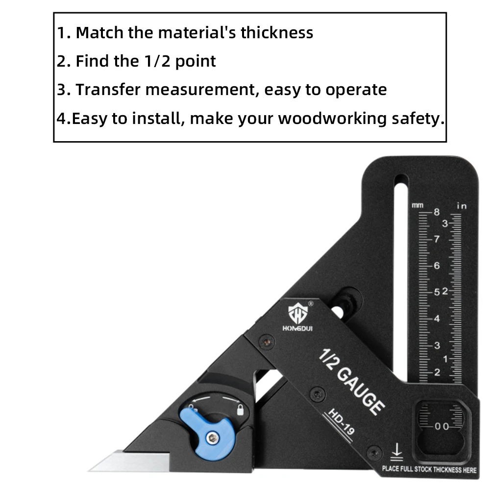 HONGDUI HD-19 do obróbki drewna łatwe 1/2 Gauge 1/2 Finder Marking narzędzie pomiarowe precyzyjne ze stopu aluminium automatycznie centrum znaleźć 1/