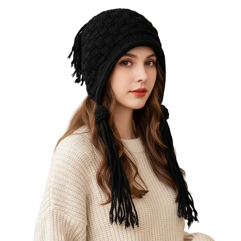 Women'S Winter Earflap Beanie Warm Stylish Solid Color Tassel Design Windproof Hat Lightweight, Do Not Wash
