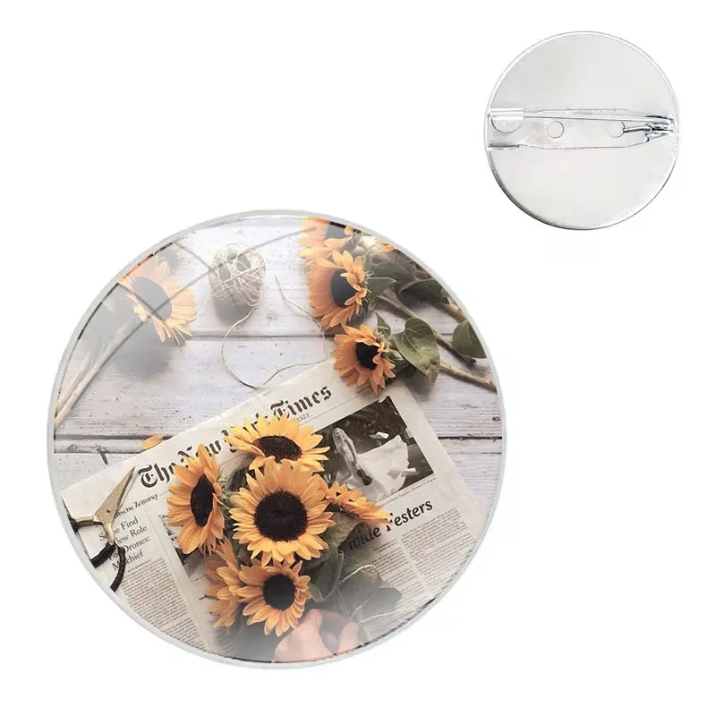 Yellow Sunflower Fields Paintings Pins Badge Metal Brooches For Clothes Backpack Decoration gift