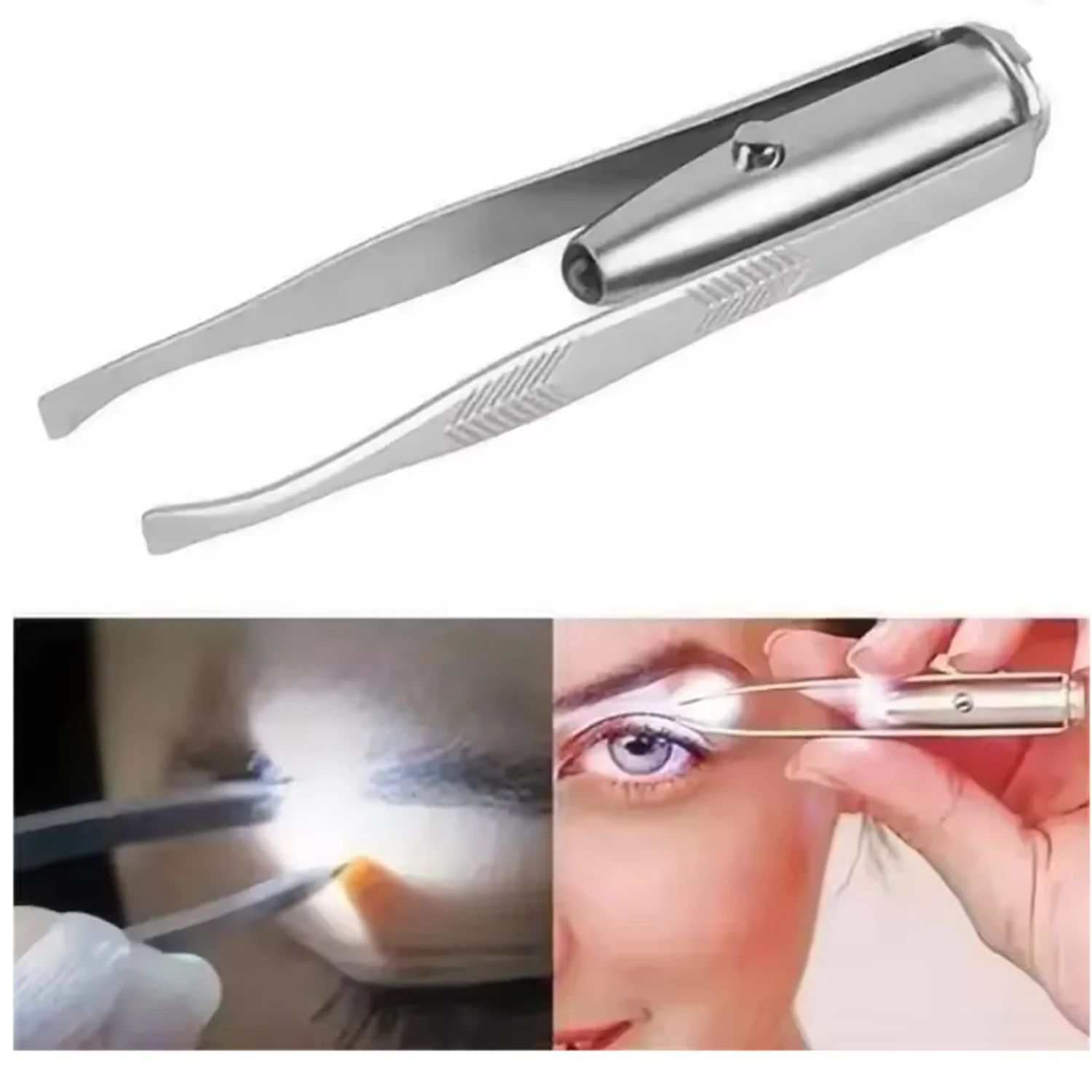 LED 조명 메이크업 도구가 포함된 휴대용 스테인레스 스틸 스마트 디자인 눈썹 제모 핀셋 1개