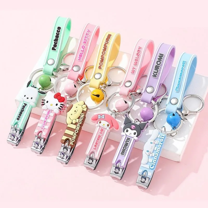 Sanrio Kuromi Nail Scissors Keychain MyMelody Cinnamoroll Carbon Steel Flat Edge Nail Clippers Portable Hello Kitty Pendant Gift