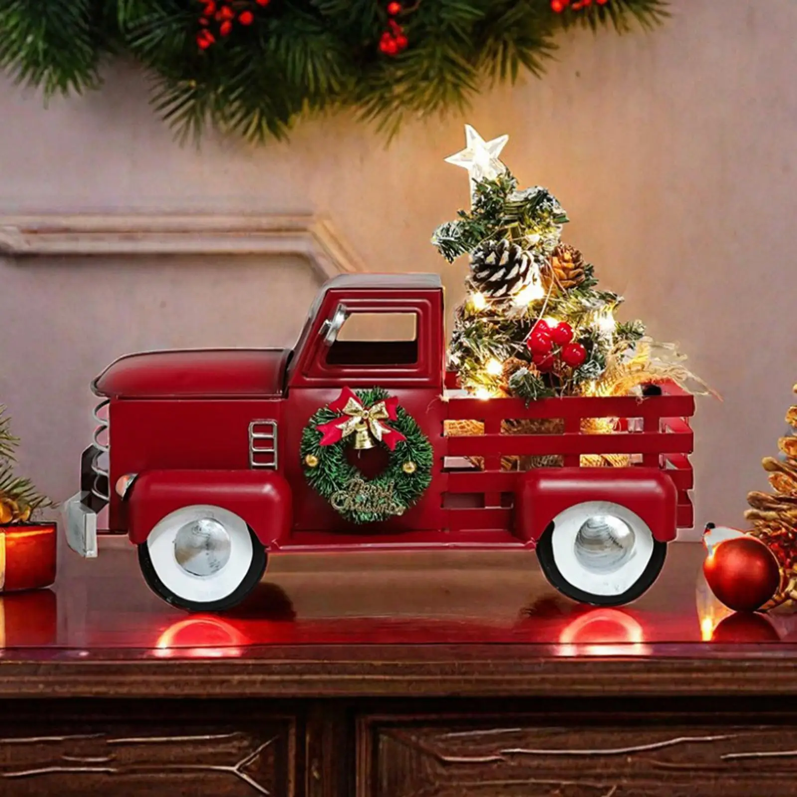 

Red Truck with Christmas Tree Truck with Tree for Table Farmhouse