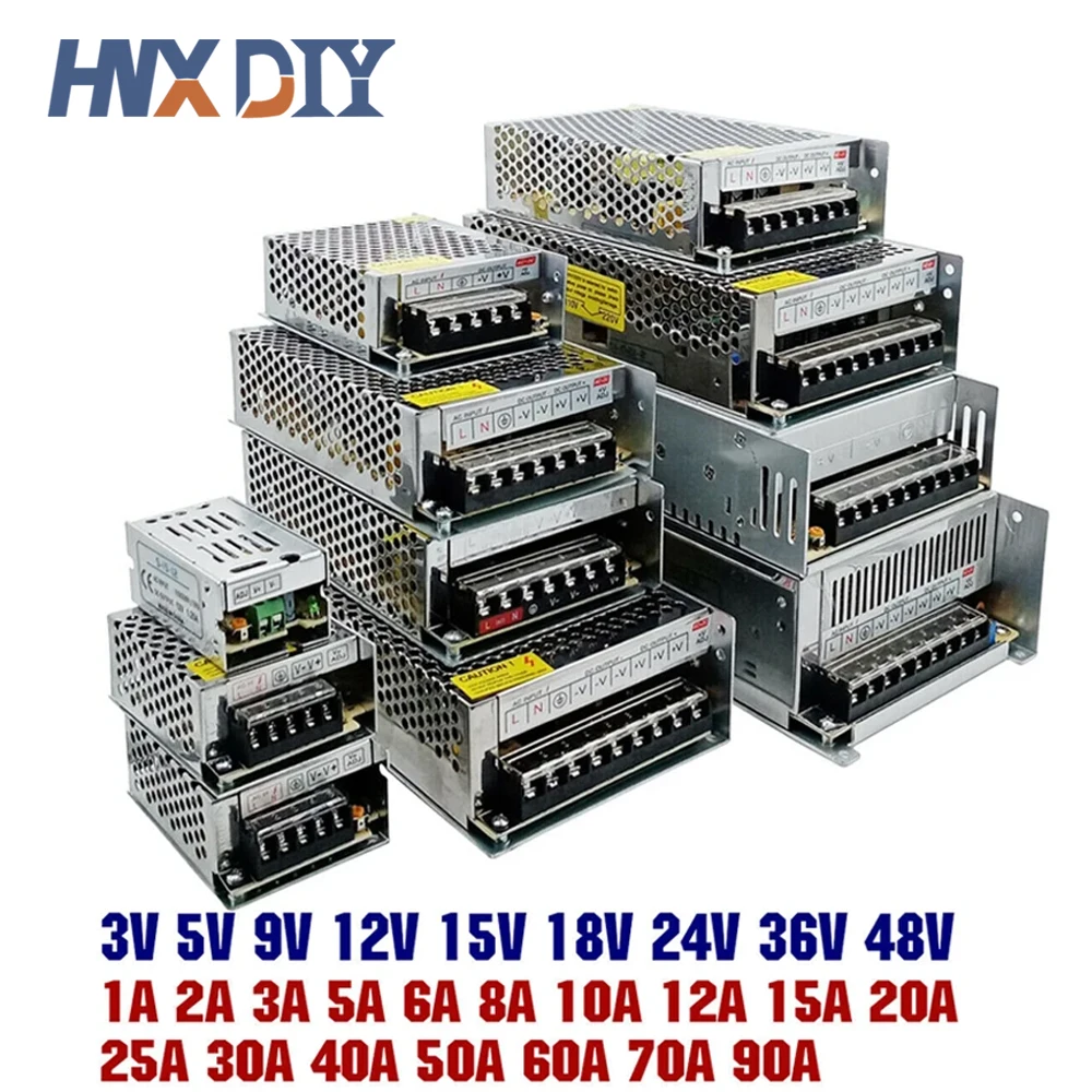 

3V 5V 9V 12V 15V 18V 24V 36V Power Supply 1A 2A 3A 5A 6A 8A 10A 20A 50A Switching Power Supply 12 V Volt 220V to 12V AC-DC SMPS