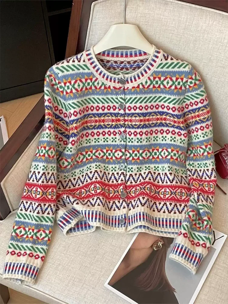 

Women's Striped Round Neck Long Sleeved Sweater Cardigan Y2K French Elegant Casual 2000S Office 90S Retro Top Sweater Clothing