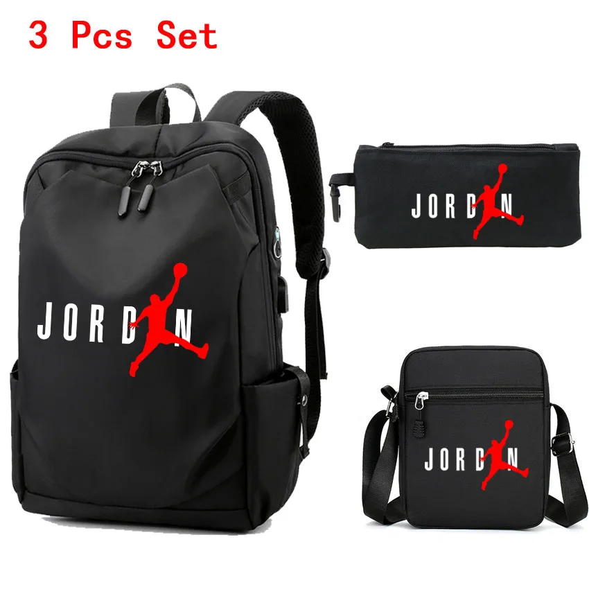 Mochila de viaje con estampado de letras JOR para hombre y mujer, mochila repelente al agua, correa para bolso, puerto de carga USB, mochila escolar