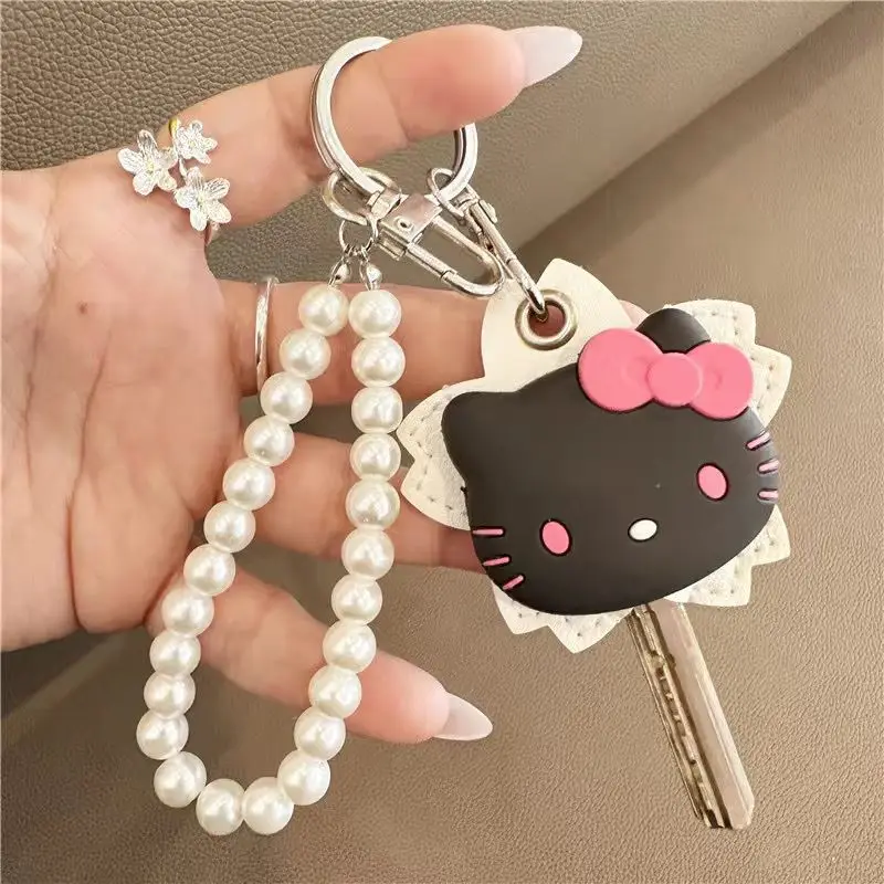 Sanrio Hello Kitty funda protectora para llave llavero tarjetero de acceso lindo Anime perla llavero colgante Kawaii chica regalo