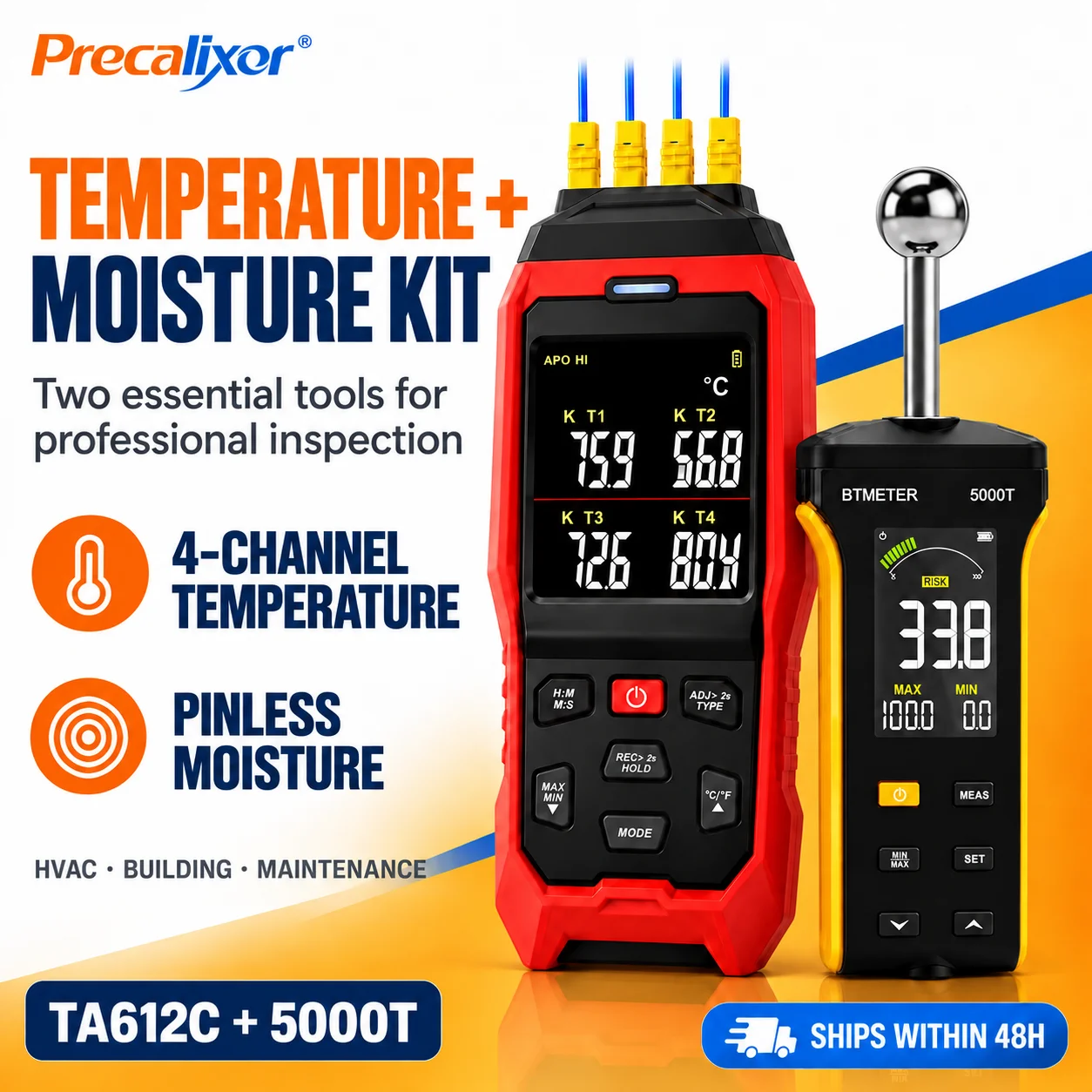 Flooring Installation Kit 4-Channel Thermocouple Data Logger Pinless Subfloor Moisture Meter for Wood Flooring