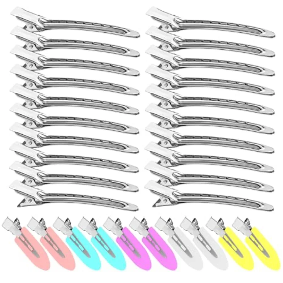 

30PCS Metal Alligator Hair Clips Duck Billed Salon Styling Clips with Holes Heavy Duty Silver Hair Pins for Women DIY Bows Home