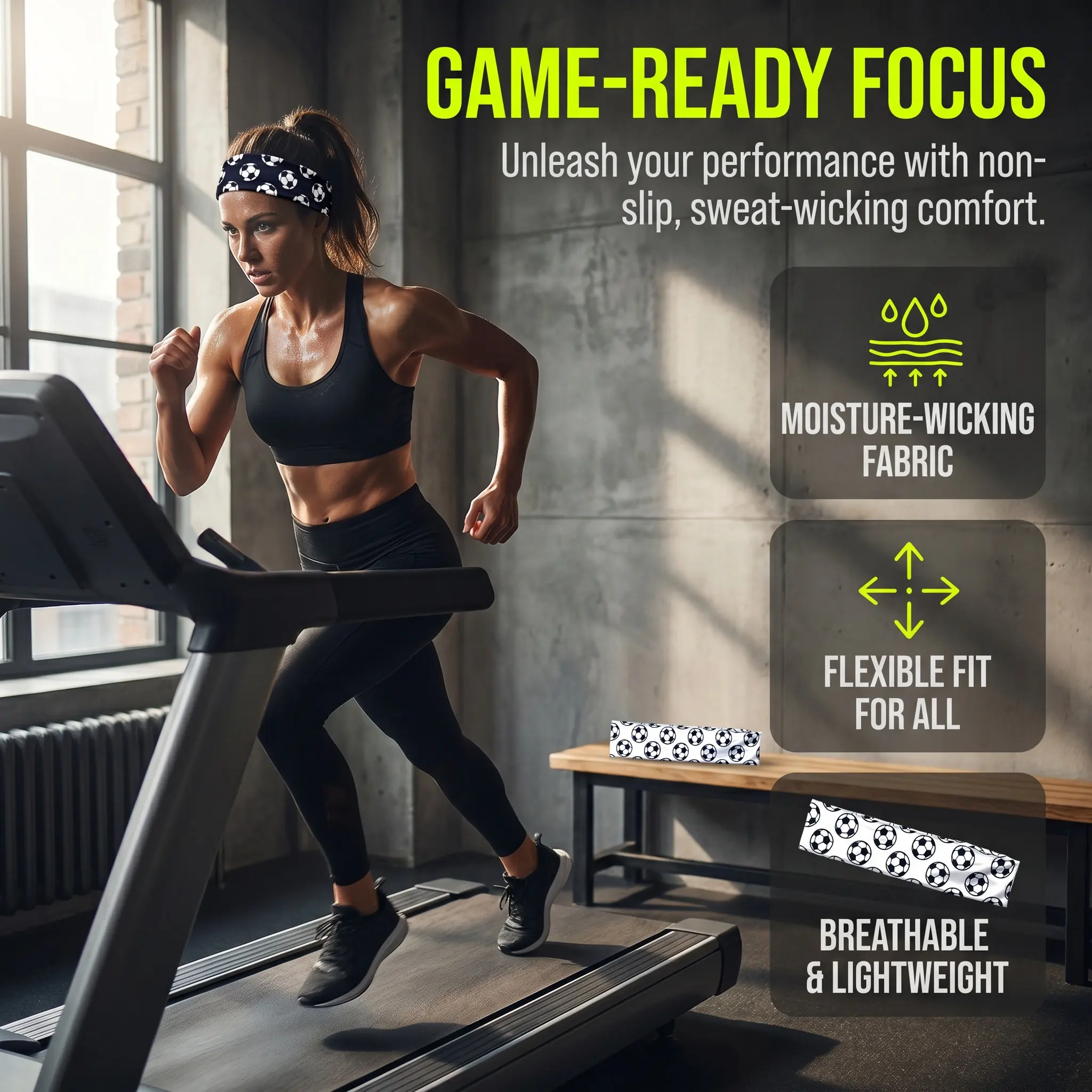 2Pcs Decorative Football Themed Headbands High Elasticity Sweat Absorbing Sports Hair Bands for Daily Wear Yoga Running Training