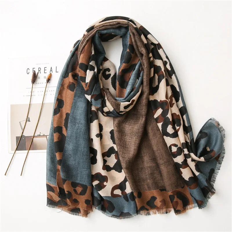 Spring Designer unique luxury brown ladies wild leopard scarf female long scarf shawl thin brown fashionable scarf long shawl