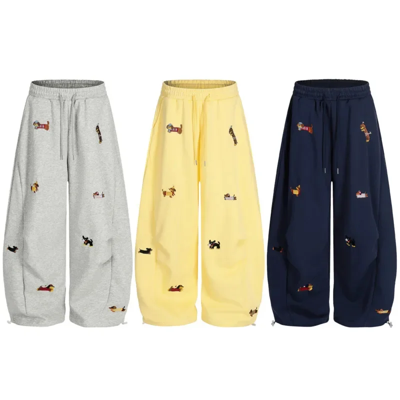 Casual Women Straight Leg Printed Decorative Pants High Waist Loose Dachshund Trousers Streetwear Office Weekend Fashion