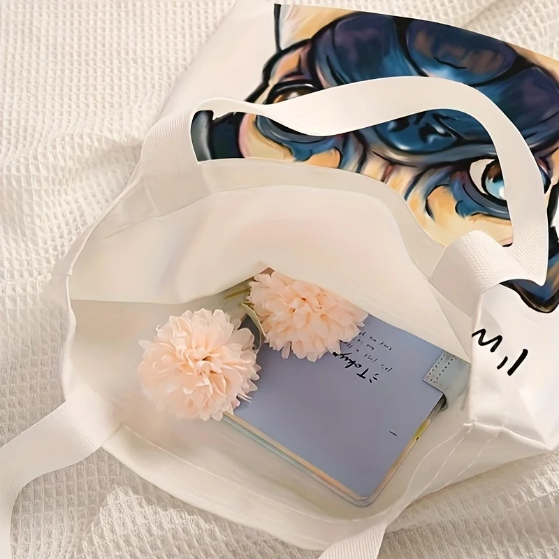 قطعة واحدة، حقيبة يد كاجوال مطبوعة بنمط الكلب، حقيبة ظهر عصرية قابلة لإعادة الاستخدام، حقيبة يد متعددة الوظائف، حقيبة تسوق قماشية