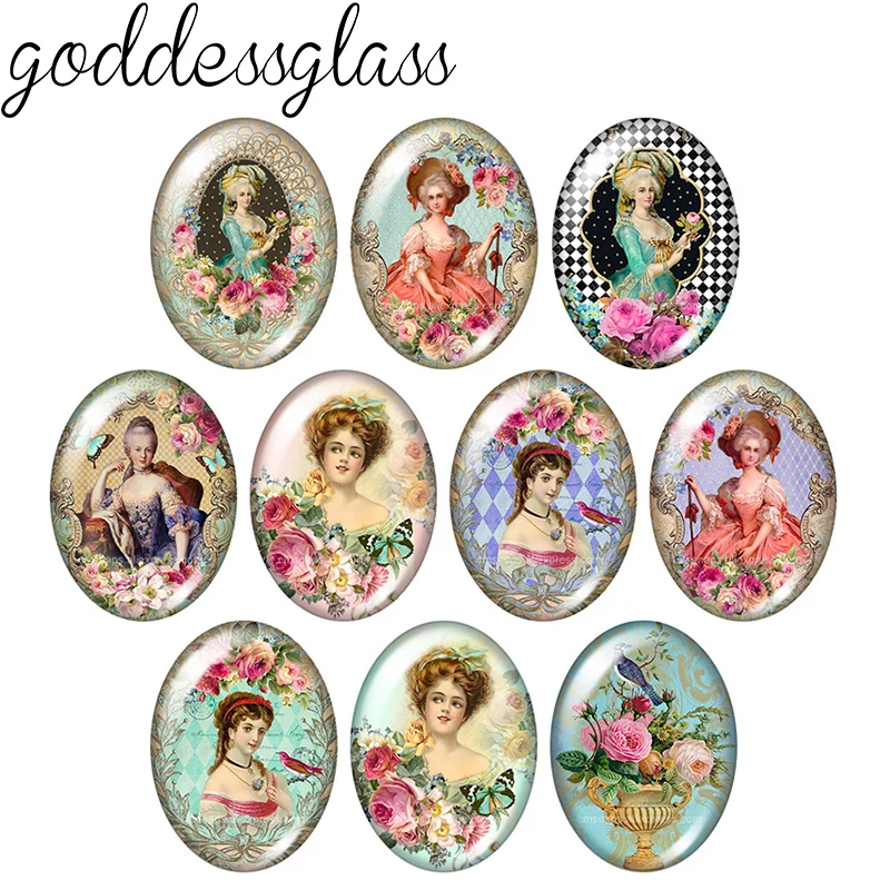 Flower elegant Lady Cute angel Baby 10pcs 13x18mm/18x25mm/30x40mm Oval photo glass cabochon demo flat back Making findings