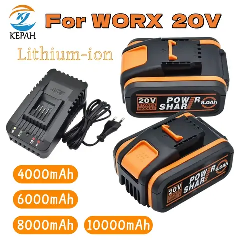 For Worx 20V 4.0/6.0/8.0/10.0Ah Rechargeable Li-ion Battery WA3551 WA3551.1 WA3553 WA3641 WX373 WX390 Electric Tool With Charger