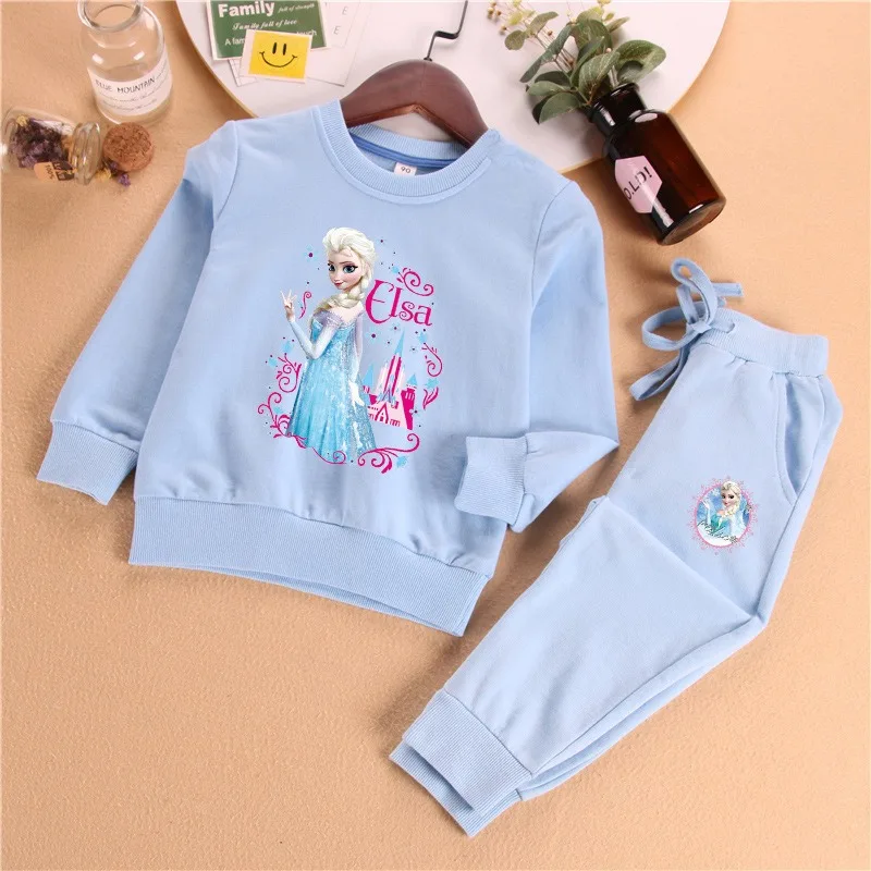 Disney Quality Cotton Girls Set Frozen Elsa Kids Clothes Long sleeves Autumn for Children Pullover Sweatshirts+Sports Pants 2pc