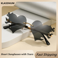 Fashion Love Heart Sunglasses With Tears Y2K Punk Peach Heart Frameless OnePiece Sun Glasses Rimless Red Pink Yellow Lens Shades