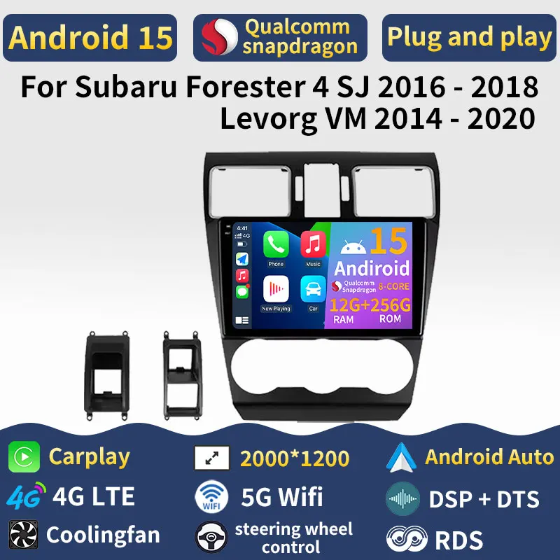 Android 15 Carplay para Subaru Forester 4 SJ 2016 - 2018 Levorg VM 2014 - 2020 WIFI 4G LTE unidad principal Radio de coche BT 2din GPS estéreo