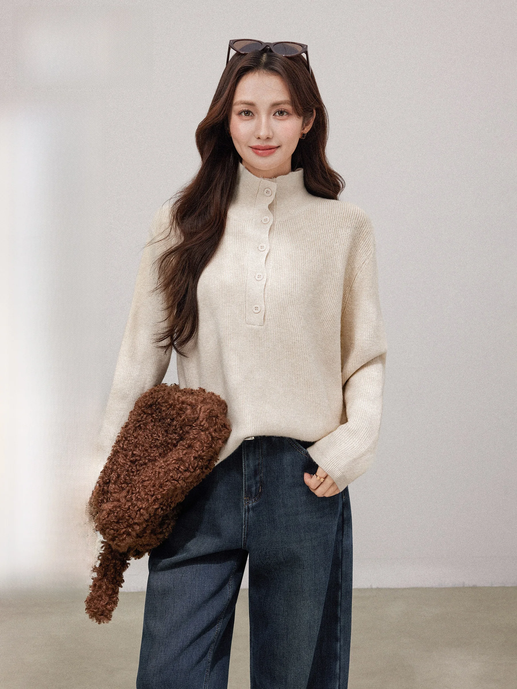 

Женский вязаный свитер с высоким воротником и пуговицами, мягкий, уютный, для ношения под одеждой, модный корейский стиль, повседневный, комфортный, дышащий