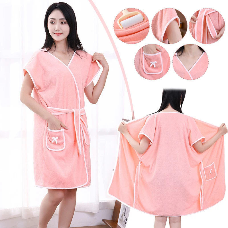 Wearable Bathrobes For Womens Girls Fast Drying Bathing Beach Spa Bathrobes Dress Microfiber Super Absorbent Bath Towel ﻿