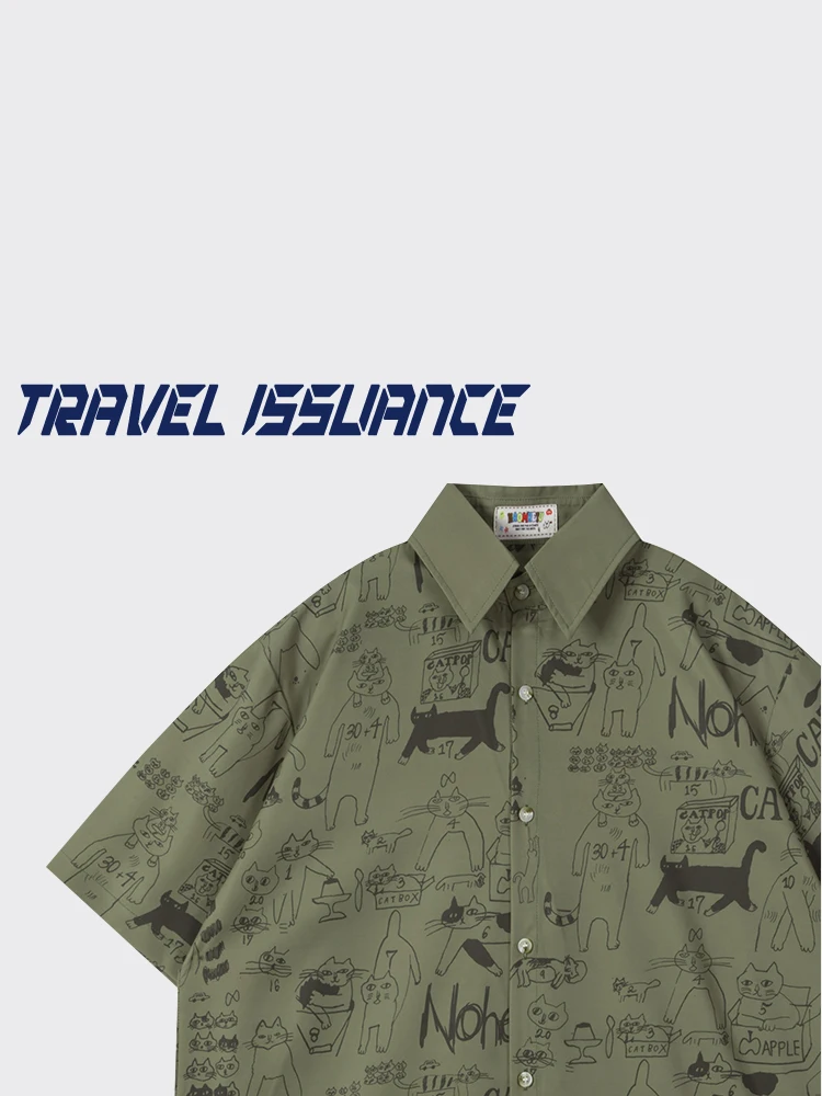 Travel Issuance Loose Short Sleeve Shirt Graffiti Print Collared Japanese Design  Paradise Summer 2025 China Made