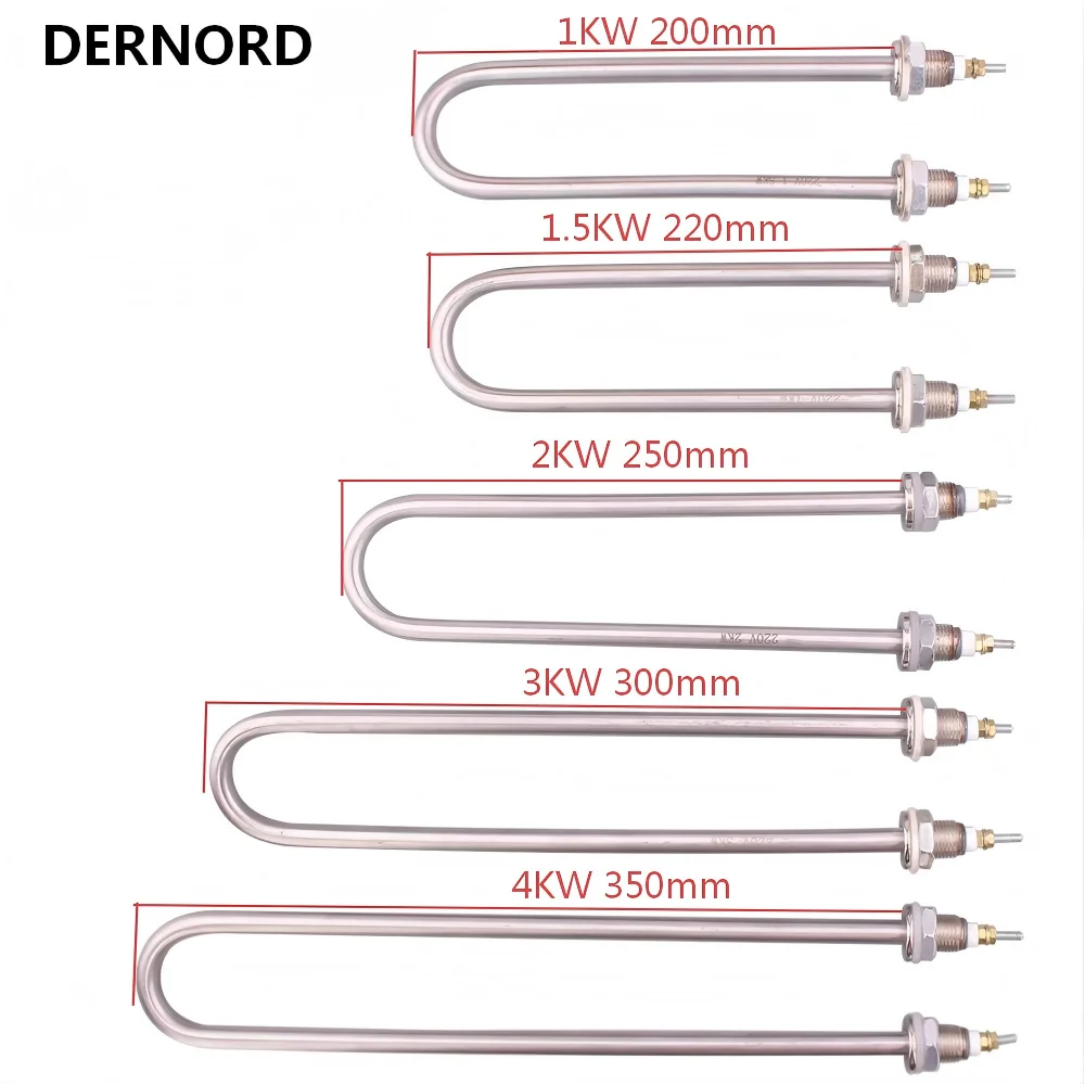 DERNORD SUS304 Electric Water Heater 220V/380V U-Shaped Heating Element for Steamer M16/M18 Thread 1KW/1.5KW/2KW/3KW/4KW