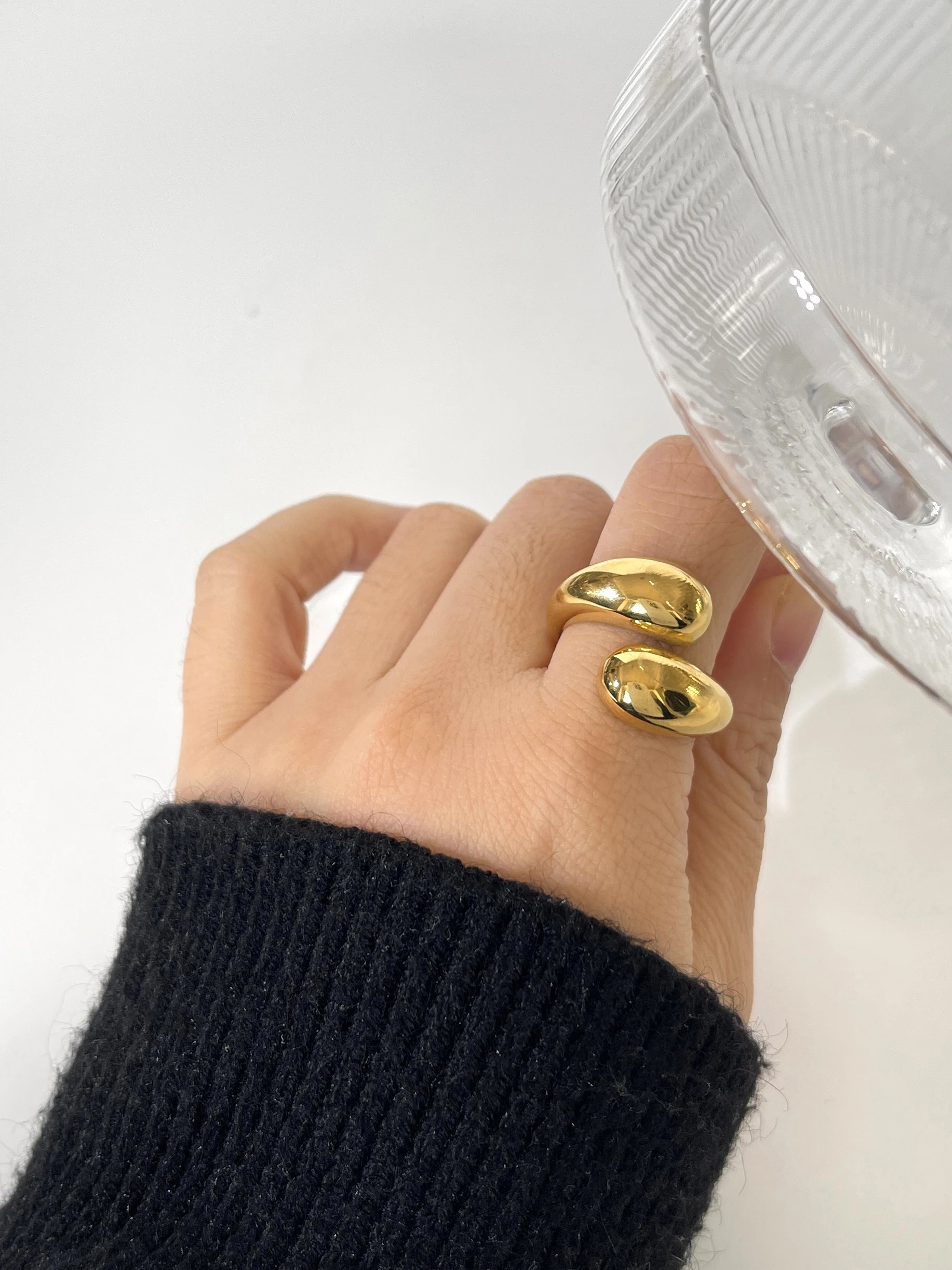 Peri\'sbox 18K Solid Gold Pvd Plated Double Dome Open Ring for Ladies 316L Stainless Steel Non-Tarnish Stackable Rings Statement